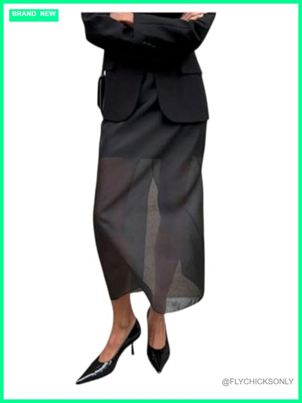 Mesh Sheer Maxi Skirt Business Casual Long High Slit